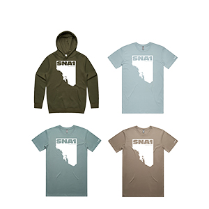 4 different AS colour garments and colours with Snapper 1 Angle Tee design